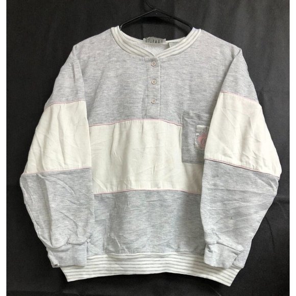 Vintage 80’s- Gitano Gray and Cream, pink trim sweatshirt - Picture 1 of 5